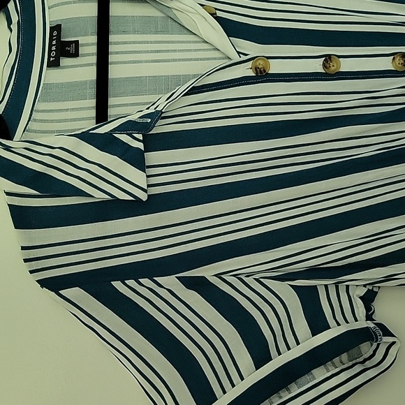 Torrid Blue and White Striped Maxi Rayon Slub Button Front Godet A-line Dress - Picture 4 of 11